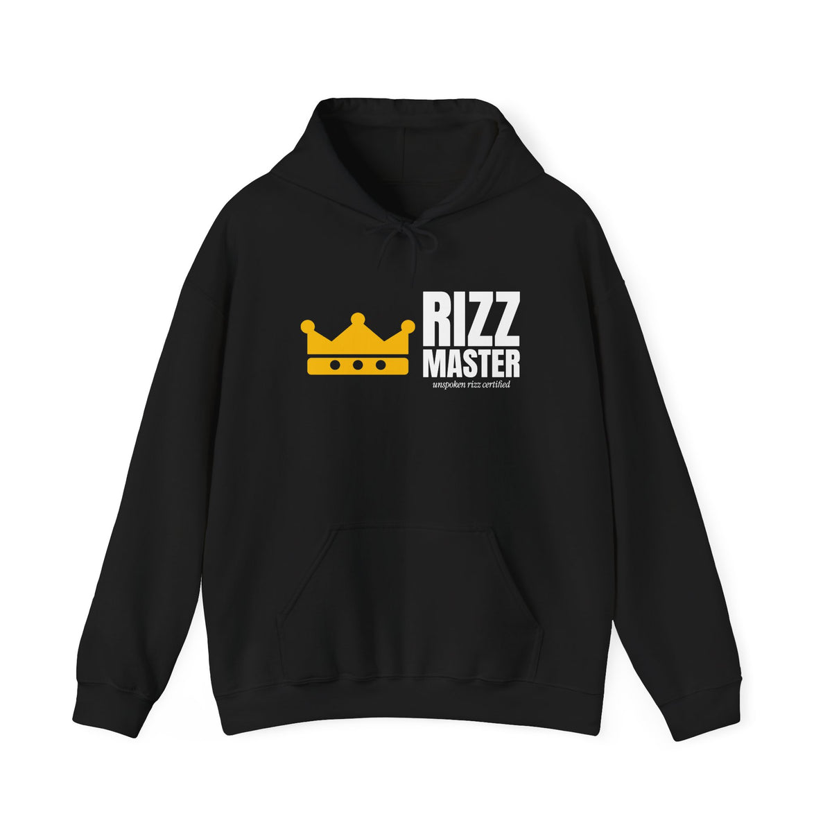 Rizz Master rizz hoodie in Black with "Rizz Master" graphic, front view