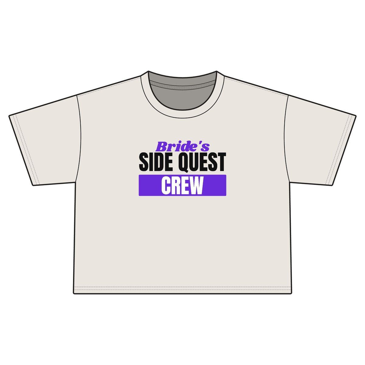 Bride's Side Quest Crew bachelorette party crop top in Vintage White with "Bride's Side Quest Crew" graphic, product photo 2