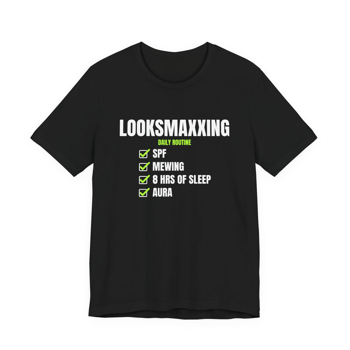 Looksmaxxing Routine looksmaxxing t-shirt in Black with "Looksmaxxing Routine" graphic, product photo 2