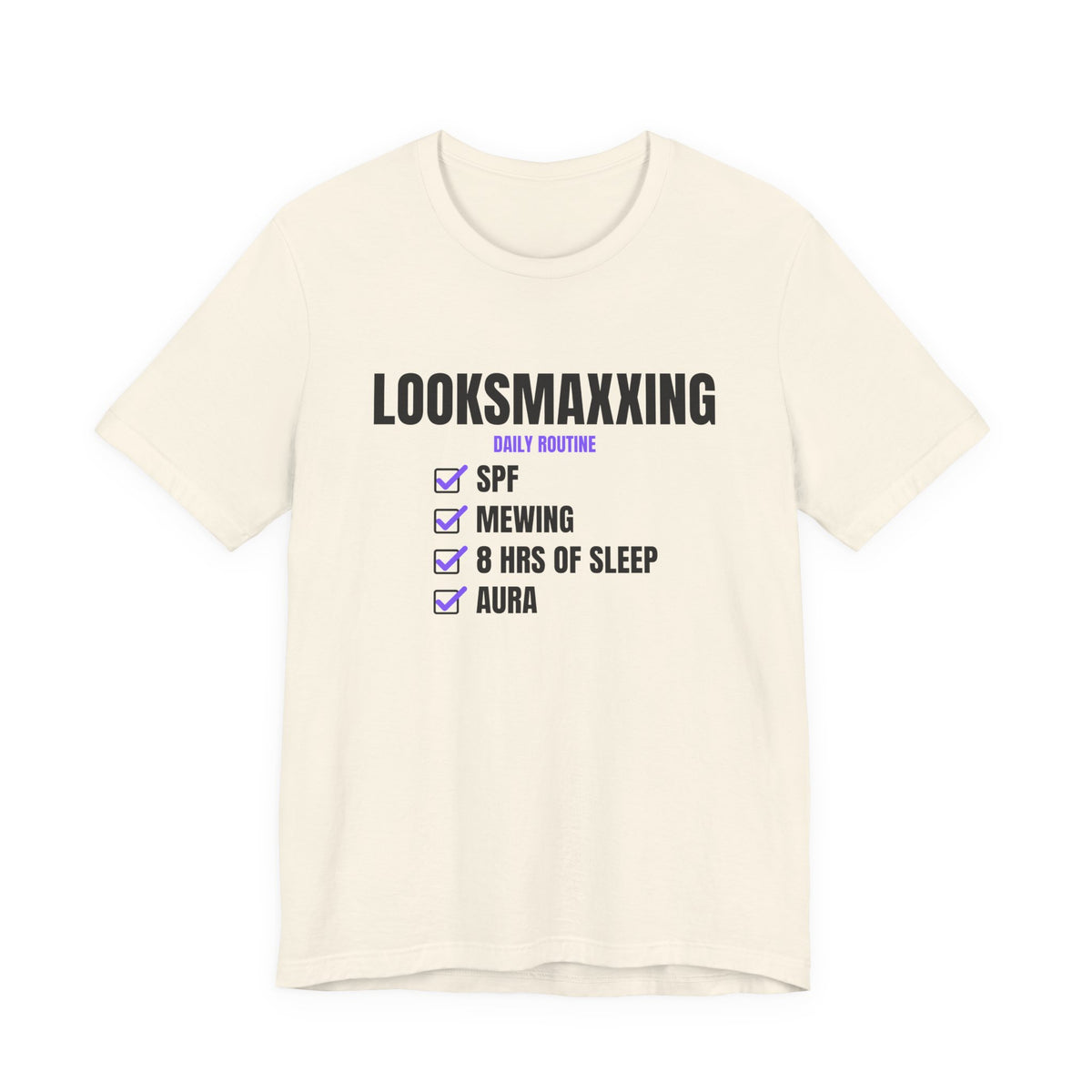 Looksmaxxing Routine looksmaxxing t-shirt in Natural with "Looksmaxxing Routine" graphic, product photo 3
