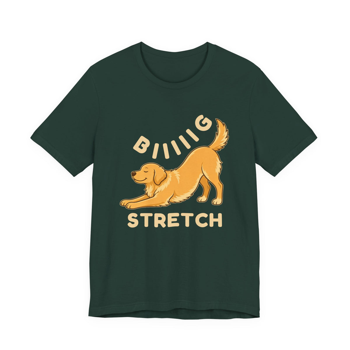 Forest t-shirt with the "Big Stretch Golden Retriever" design, front view