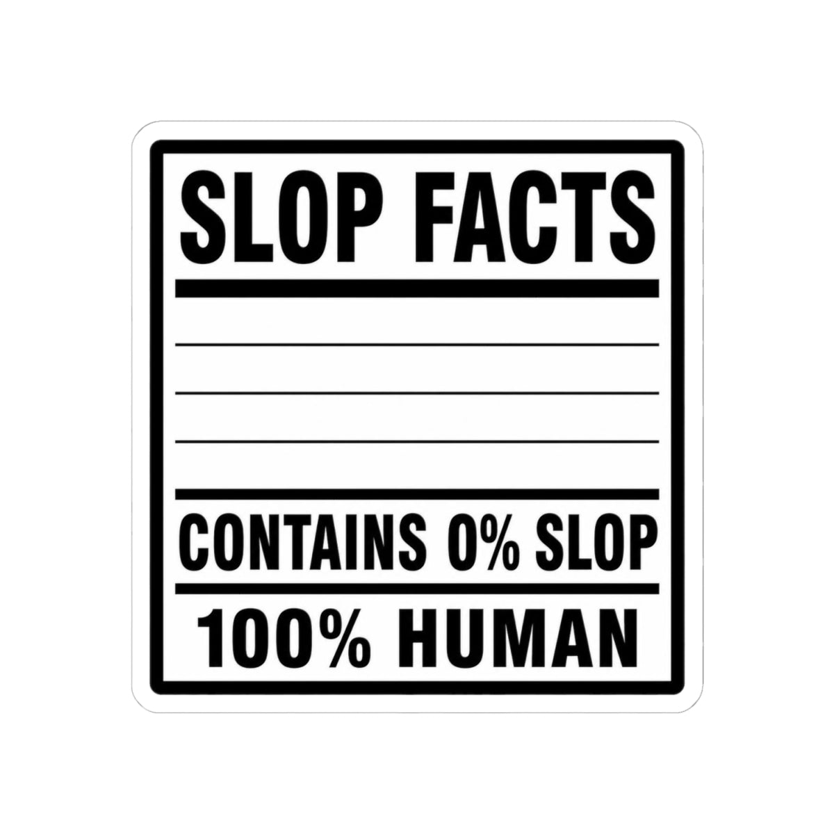 Contains 0% Slop chronically online sticker with "Contains 0% Slop" graphic, product photo 2