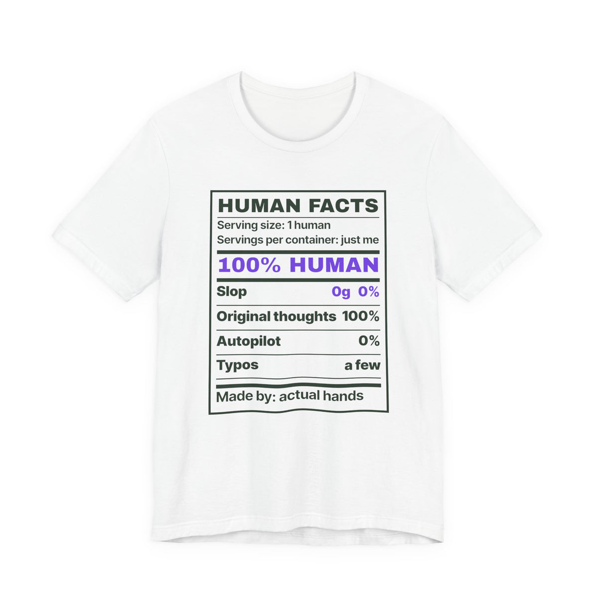 Human Facts chronically online t-shirt in White with "Human Facts" graphic, front view