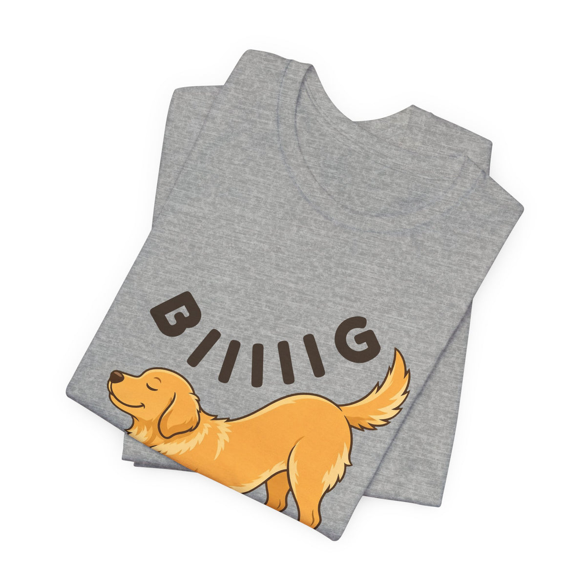 Athletic Heather t-shirt with the "Big Stretch Golden Retriever" design, folded