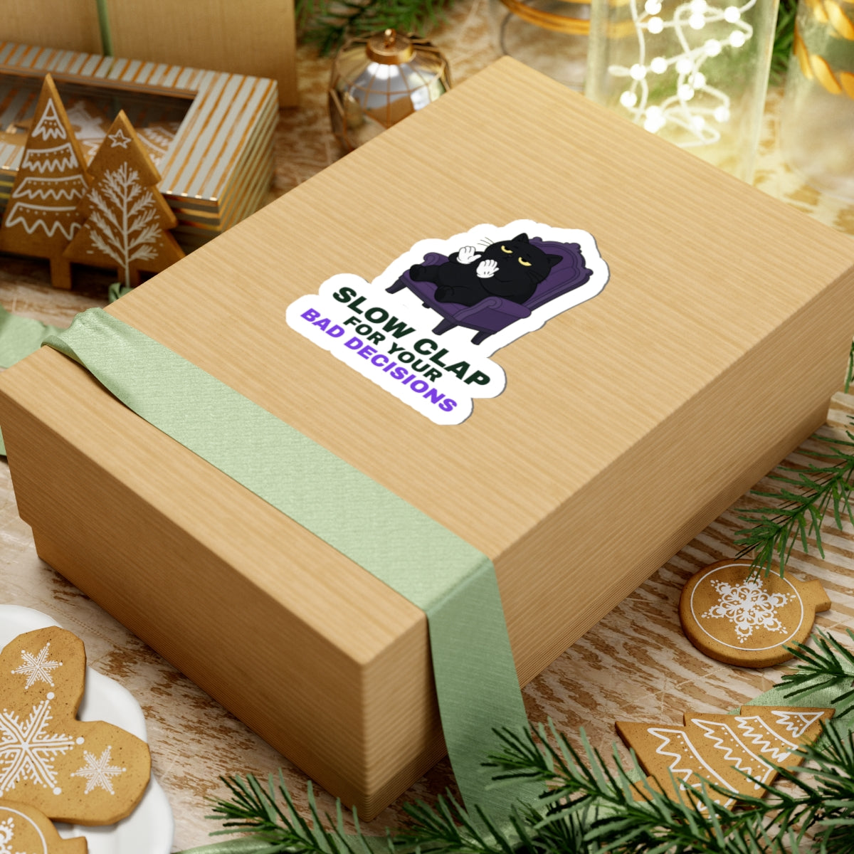 Slow Clap black cat clapping meme sticker with "Slow Clap" graphic, product photo 6