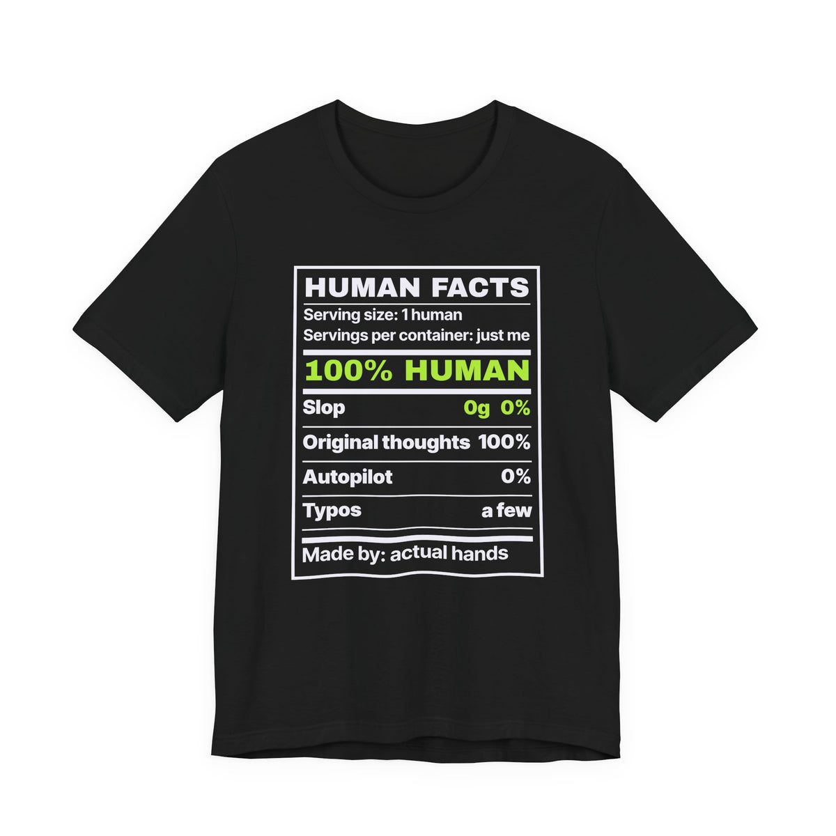 Human Facts chronically online t-shirt in Black with "Human Facts" graphic, product photo 2