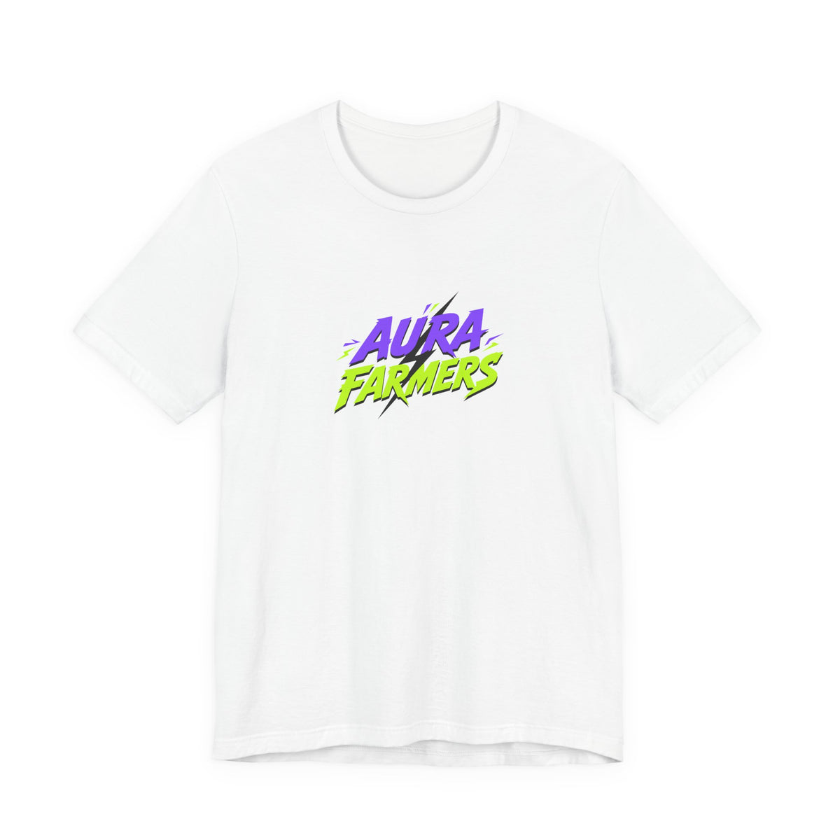 Aura Farmers Logo meme t-shirt in White with "Aura Farmers Logo" graphic, front view