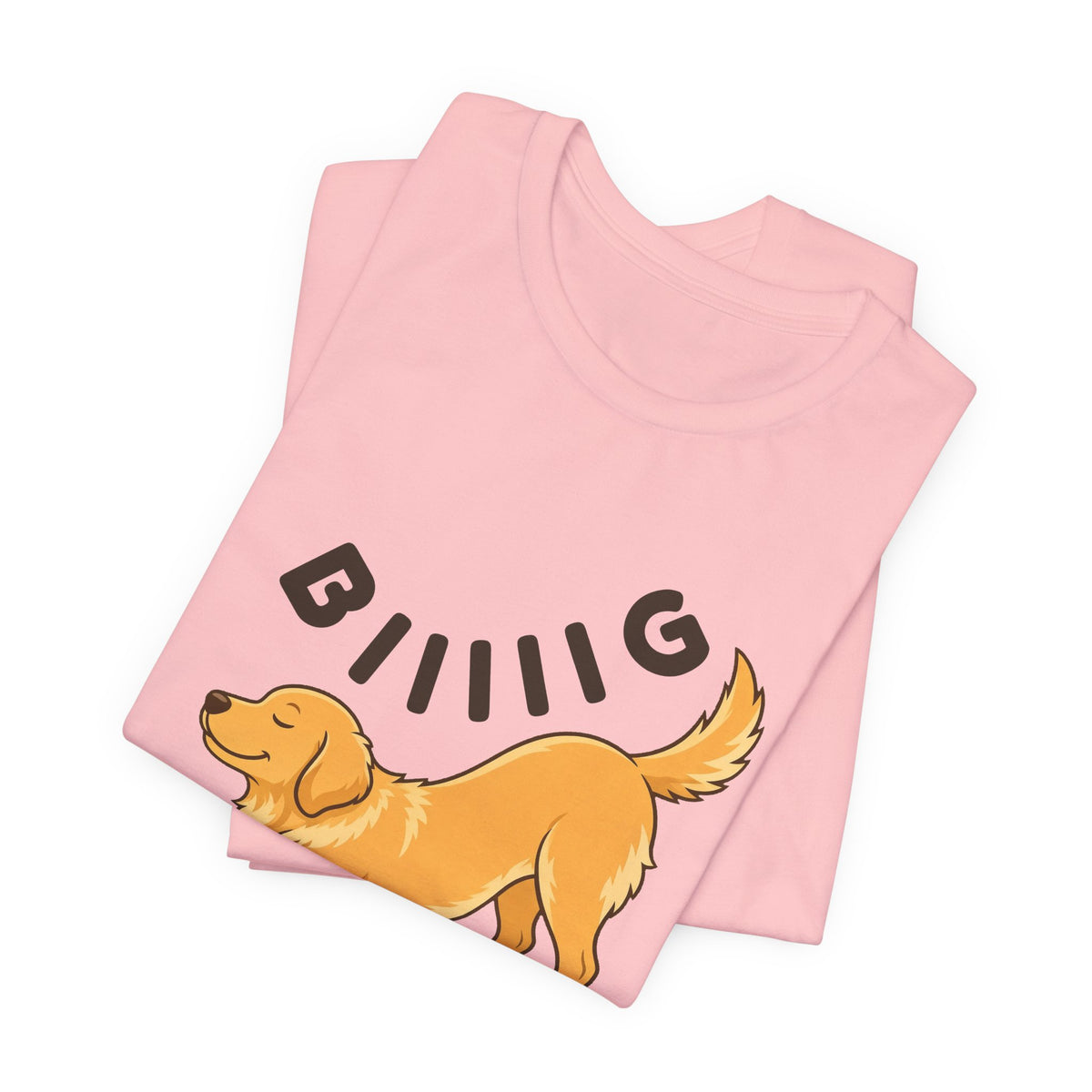 Pink t-shirt with the "Big Stretch Golden Retriever" design, folded