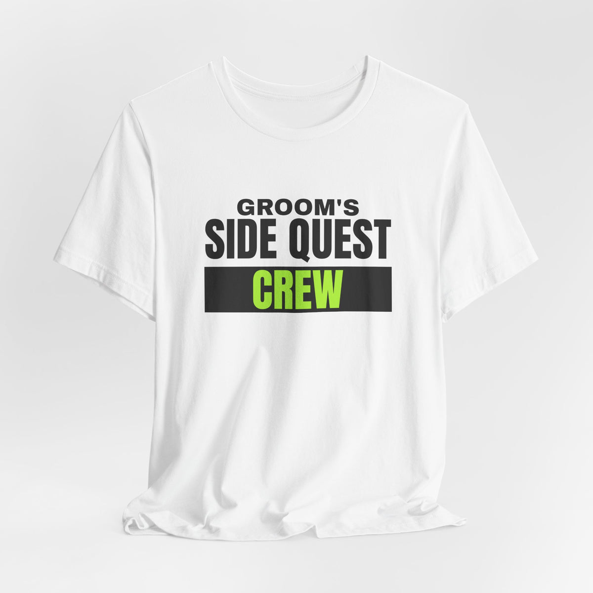 Groom's Side Quest Crew bachelor party t-shirt with "Groom's Side Quest Crew" graphic, product photo 6