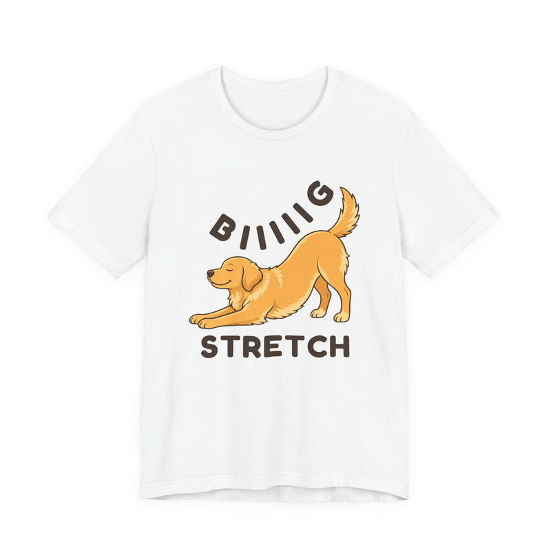 White t-shirt with the "Big Stretch Golden Retriever" design, front view