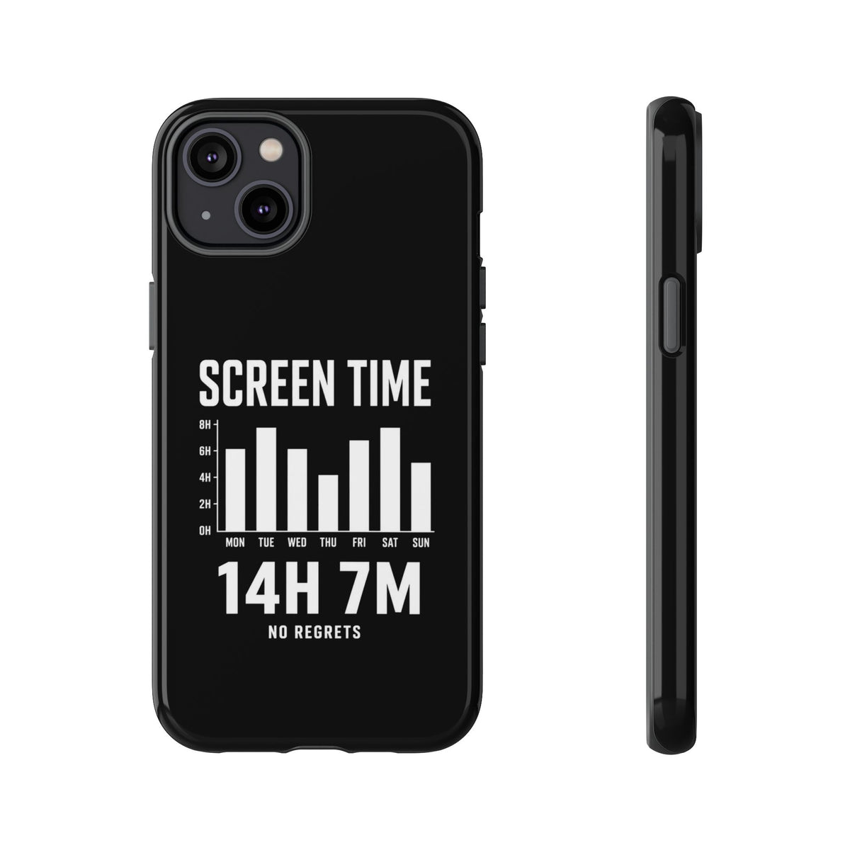 Screen Time No Regrets chronically online phone case with "Screen Time No Regrets" graphic, product photo 9
