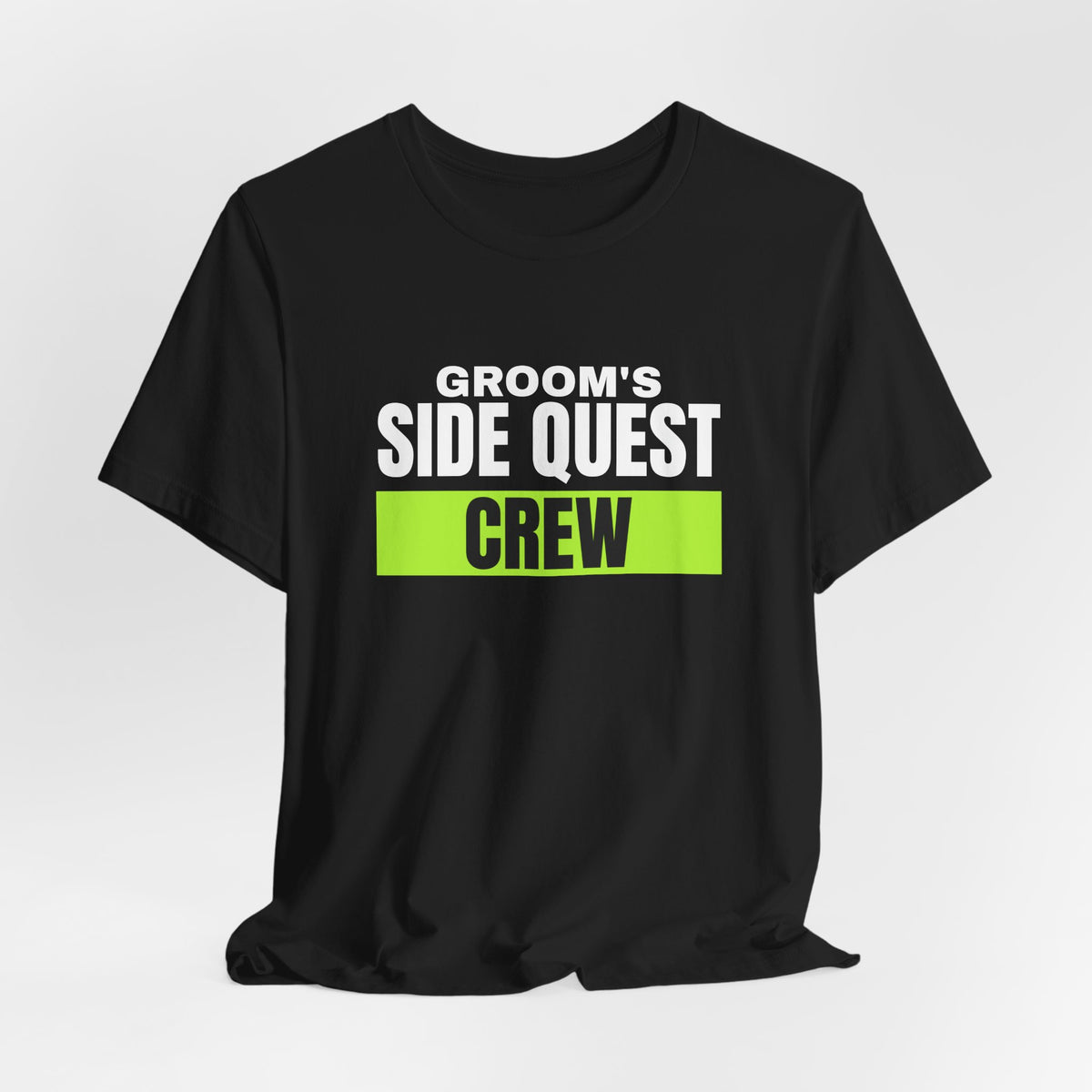 Groom's Side Quest Crew bachelor party t-shirt with "Groom's Side Quest Crew" graphic, product photo 9