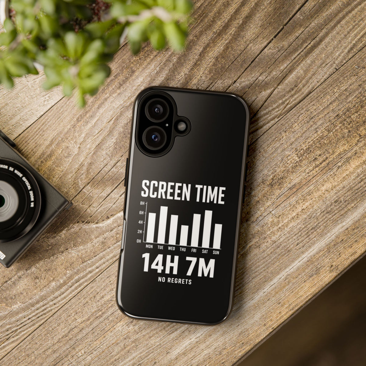 Screen Time No Regrets chronically online phone case with "Screen Time No Regrets" graphic, product photo 49