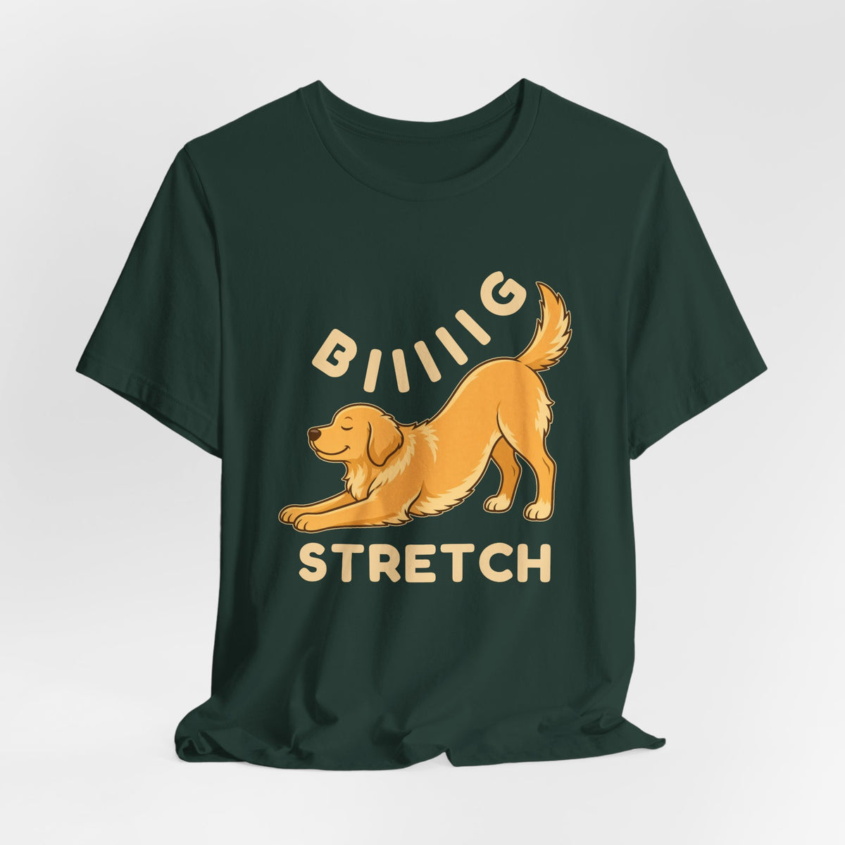 Forest t-shirt with the "Big Stretch Golden Retriever" design, flat lay