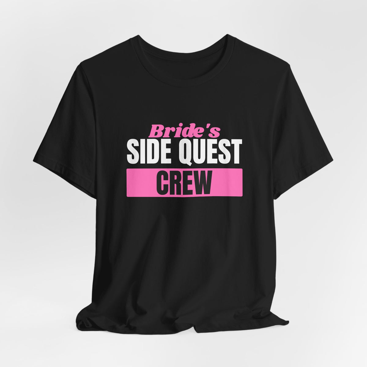 Bride's Side Quest Crew bachelorette party t-shirt with "Bride's Side Quest Crew" graphic, product photo 12