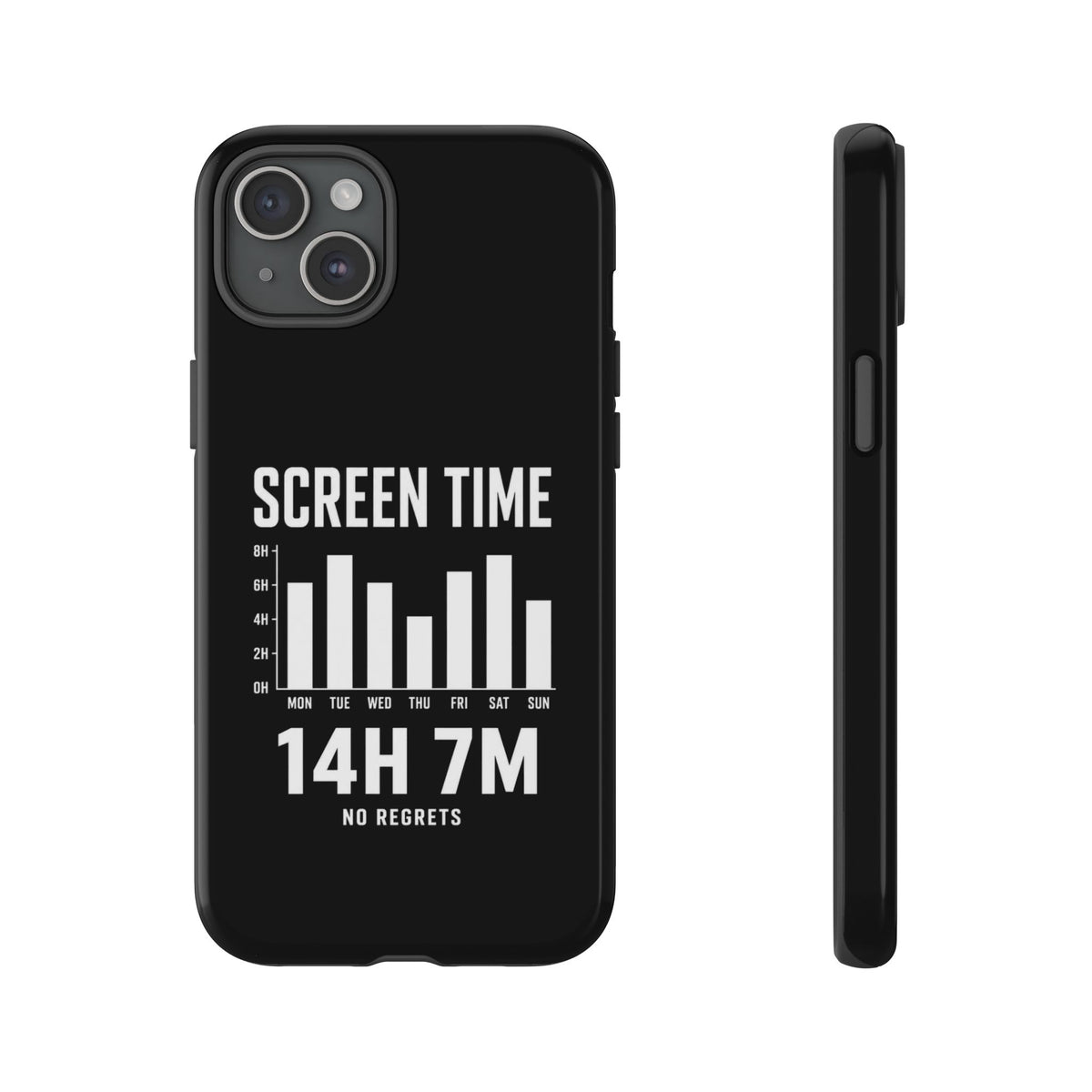 Screen Time No Regrets chronically online phone case with "Screen Time No Regrets" graphic, product photo 8