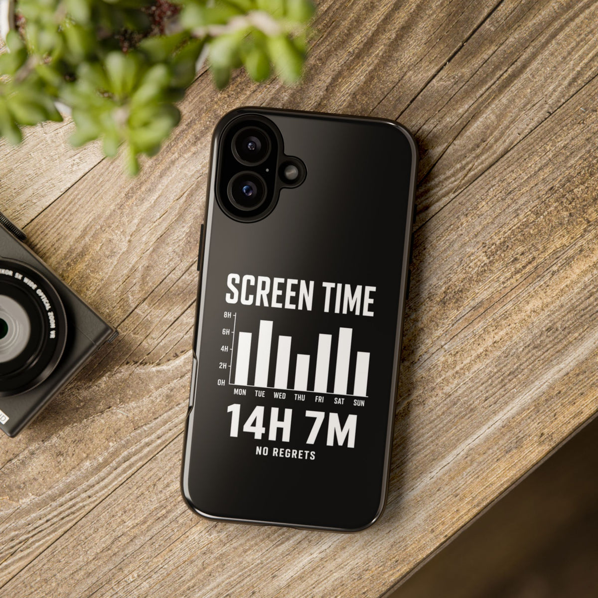 Screen Time No Regrets chronically online phone case with "Screen Time No Regrets" graphic, product photo 46