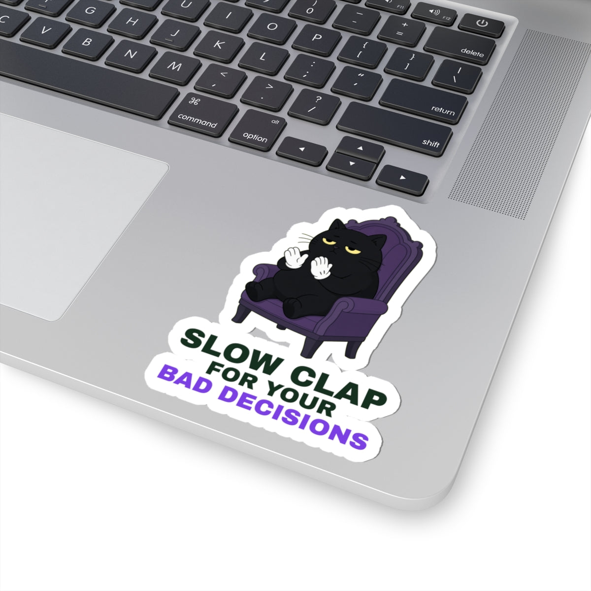 Slow Clap black cat clapping meme sticker with "Slow Clap" graphic, product photo 5