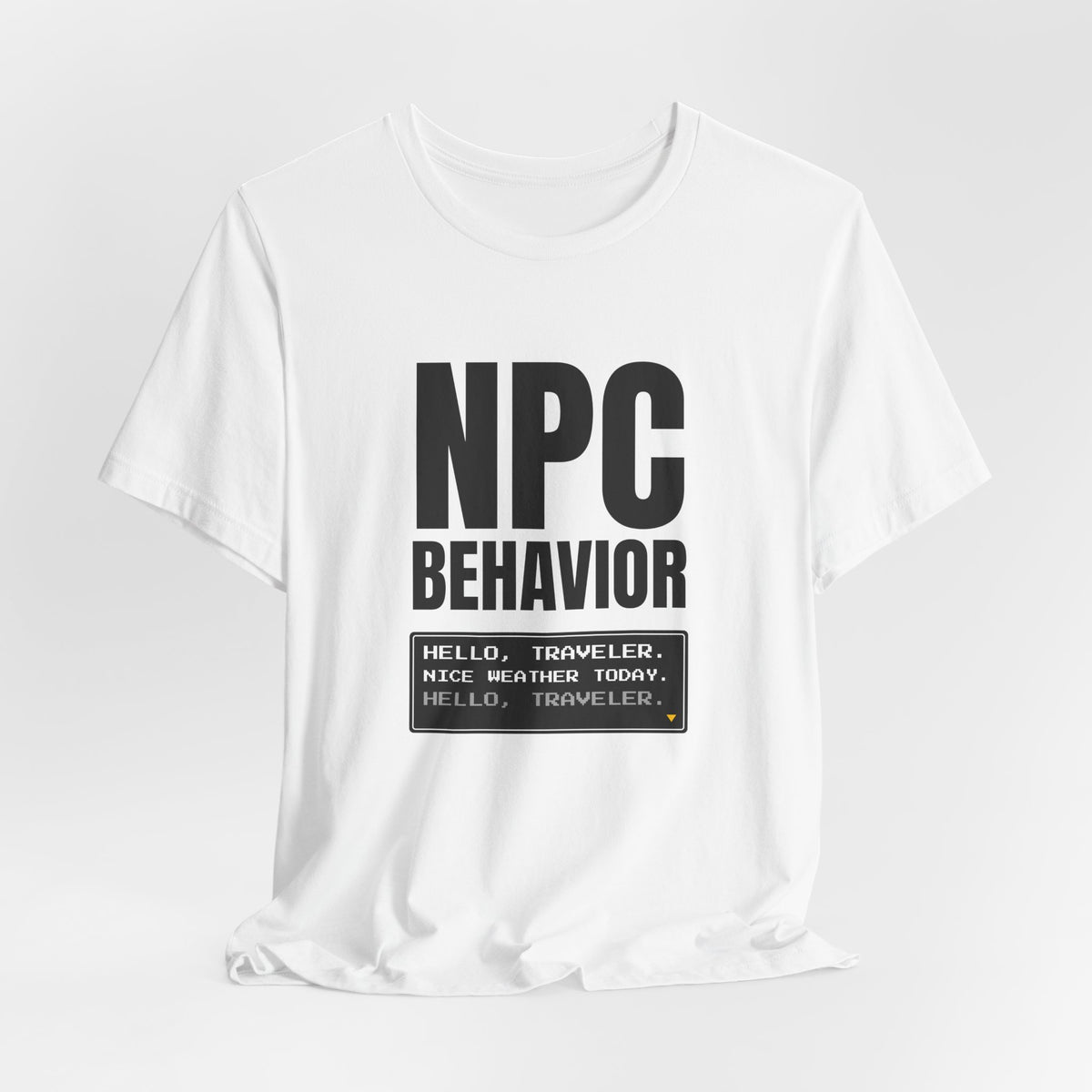 NPC Behavior NPC and larp t-shirt with "NPC Behavior" graphic, product photo 5