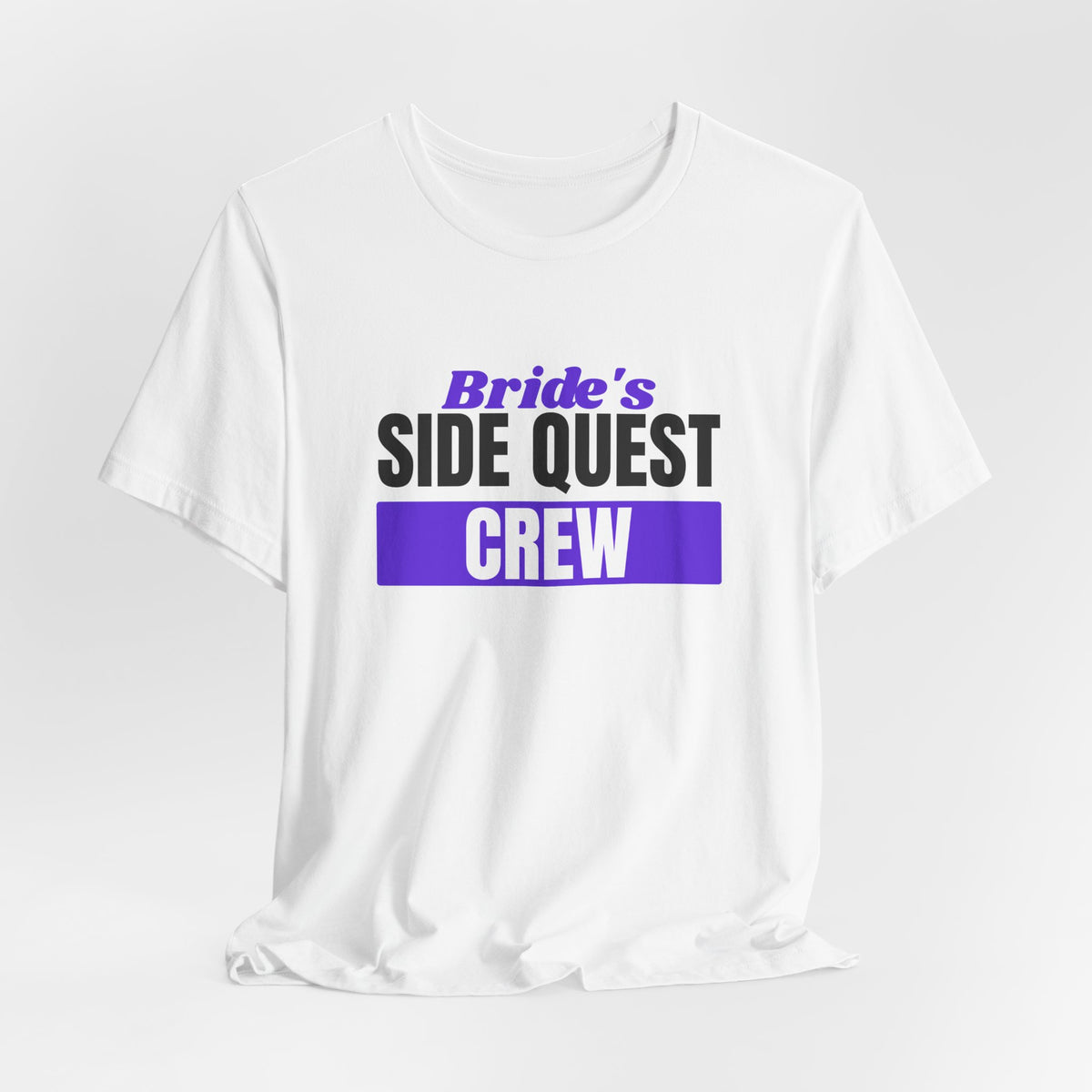 Bride's Side Quest Crew bachelorette party t-shirt with "Bride's Side Quest Crew" graphic, product photo 6