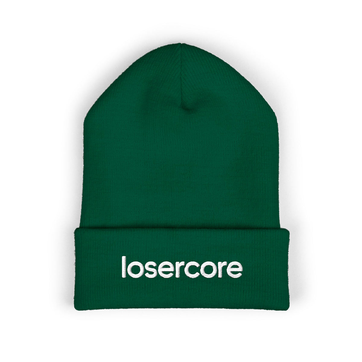 Losercore chronically online beanie in Spruce with "Losercore" graphic, product photo 3