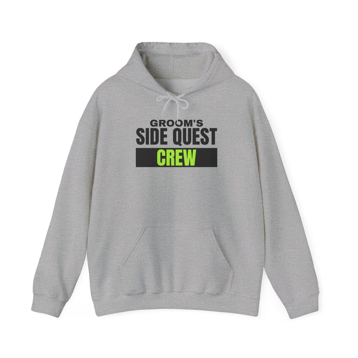 Groom's Side Quest Crew bachelor party hoodie in Sport Grey with "Groom's Side Quest Crew" graphic, product photo 2