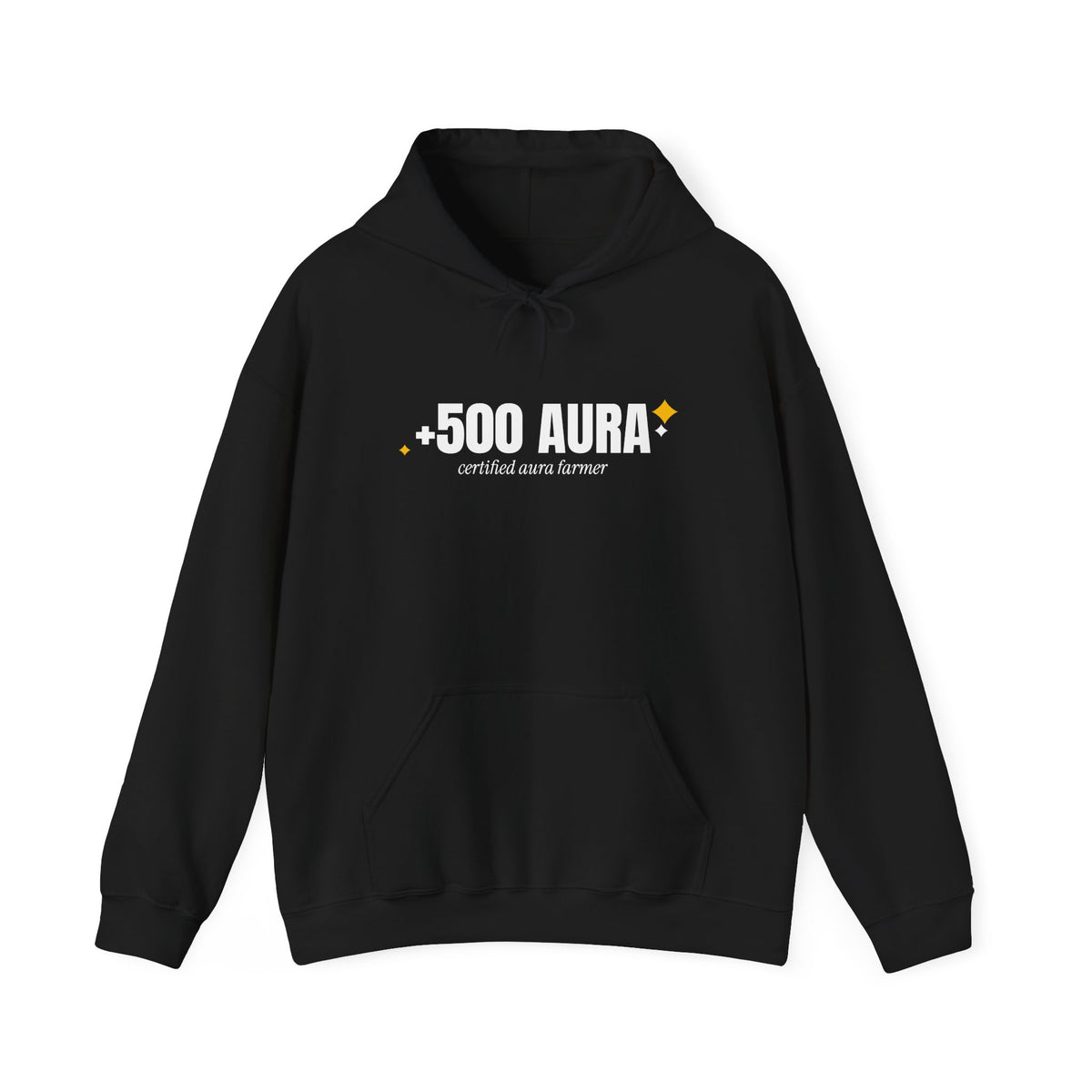 +500 Aura aura farming hoodie in Black with "+500 Aura" graphic, front view