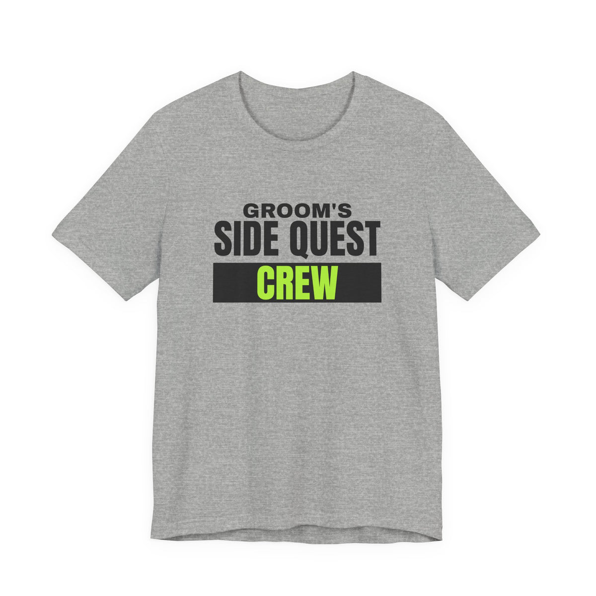 Groom's Side Quest Crew bachelor party t-shirt in Athletic Heather with "Groom's Side Quest Crew" graphic, product photo 3