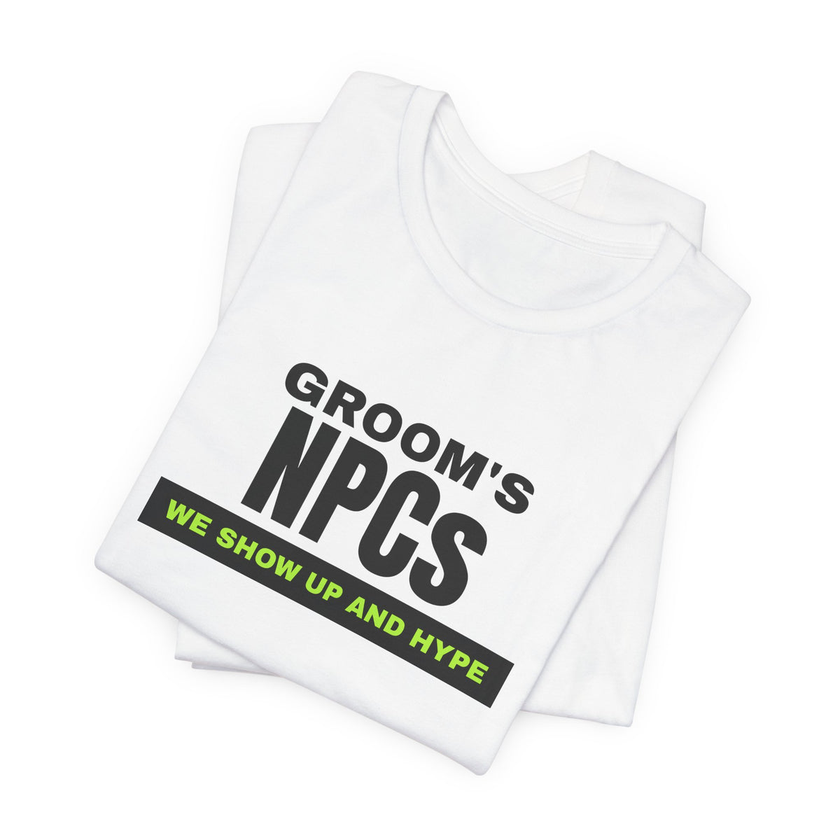 Groom's NPCs bachelor party t-shirt with "Groom's NPCs" graphic, product photo 5