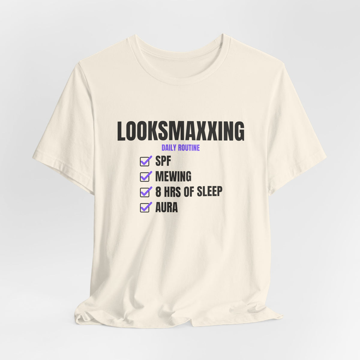 Looksmaxxing Routine looksmaxxing t-shirt with "Looksmaxxing Routine" graphic, product photo 12