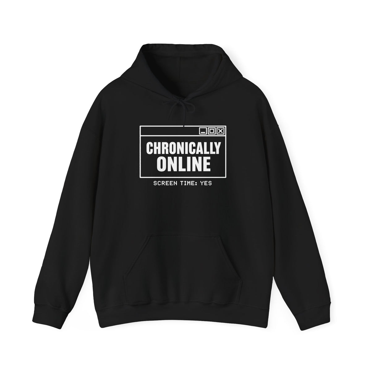 Chronically Online chronically online hoodie in Black with "Chronically Online" graphic, front view