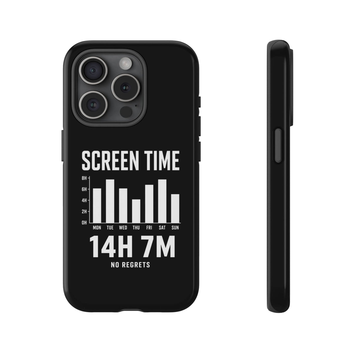 Screen Time No Regrets chronically online phone case with "Screen Time No Regrets" graphic, product photo 2