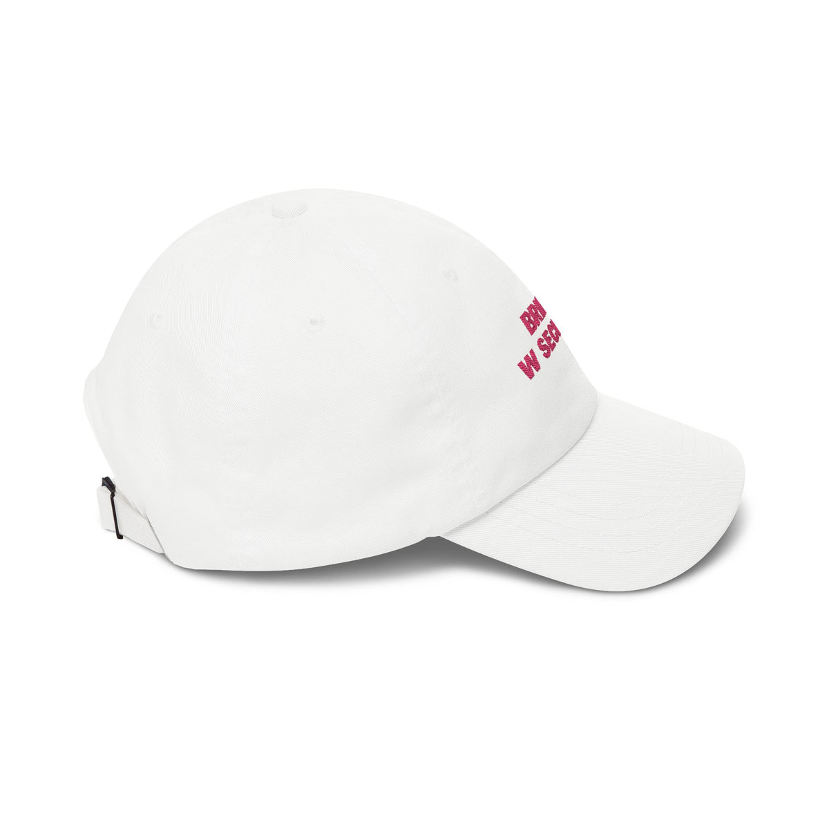 Bride W Secured bachelorette party dad hat with "Bride W Secured" graphic, product photo 6