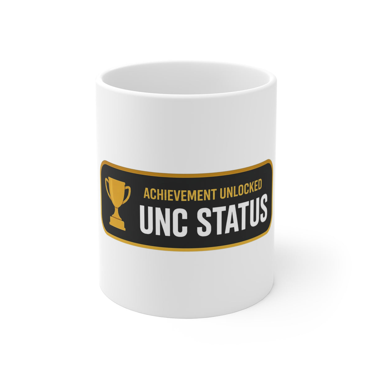 Unc Status Unlocked unc status mug with "Unc Status Unlocked" graphic, front view