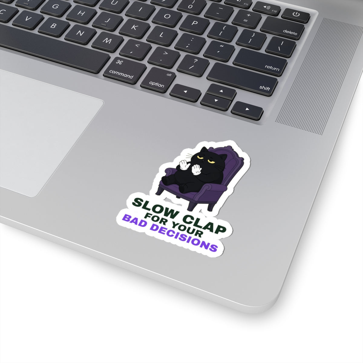 Slow Clap black cat clapping meme sticker with "Slow Clap" graphic, product photo 3