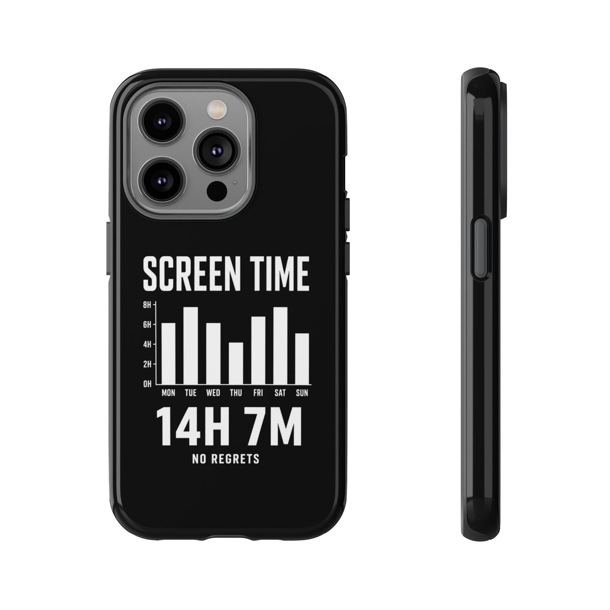 Screen Time No Regrets chronically online phone case with "Screen Time No Regrets" graphic, product photo 3