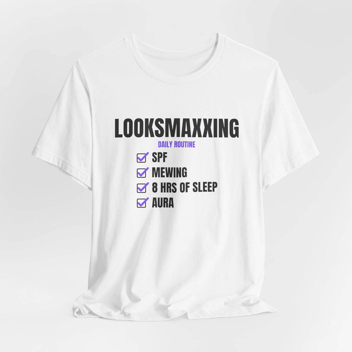 Looksmaxxing Routine looksmaxxing t-shirt with "Looksmaxxing Routine" graphic, product photo 6