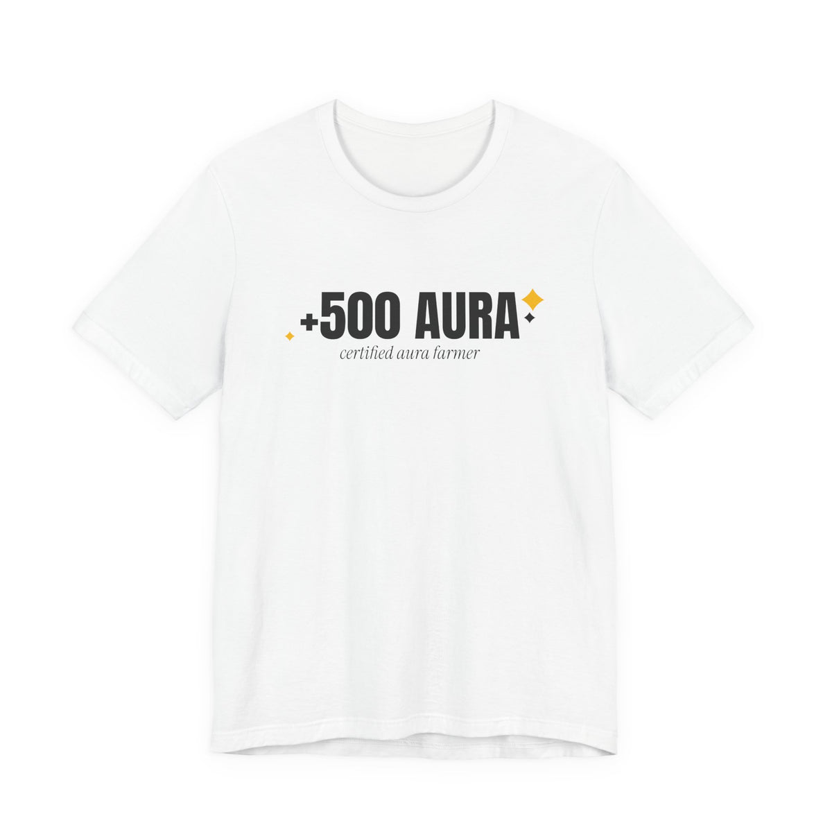 +500 Aura aura farming t-shirt in White with "+500 Aura" graphic, front view