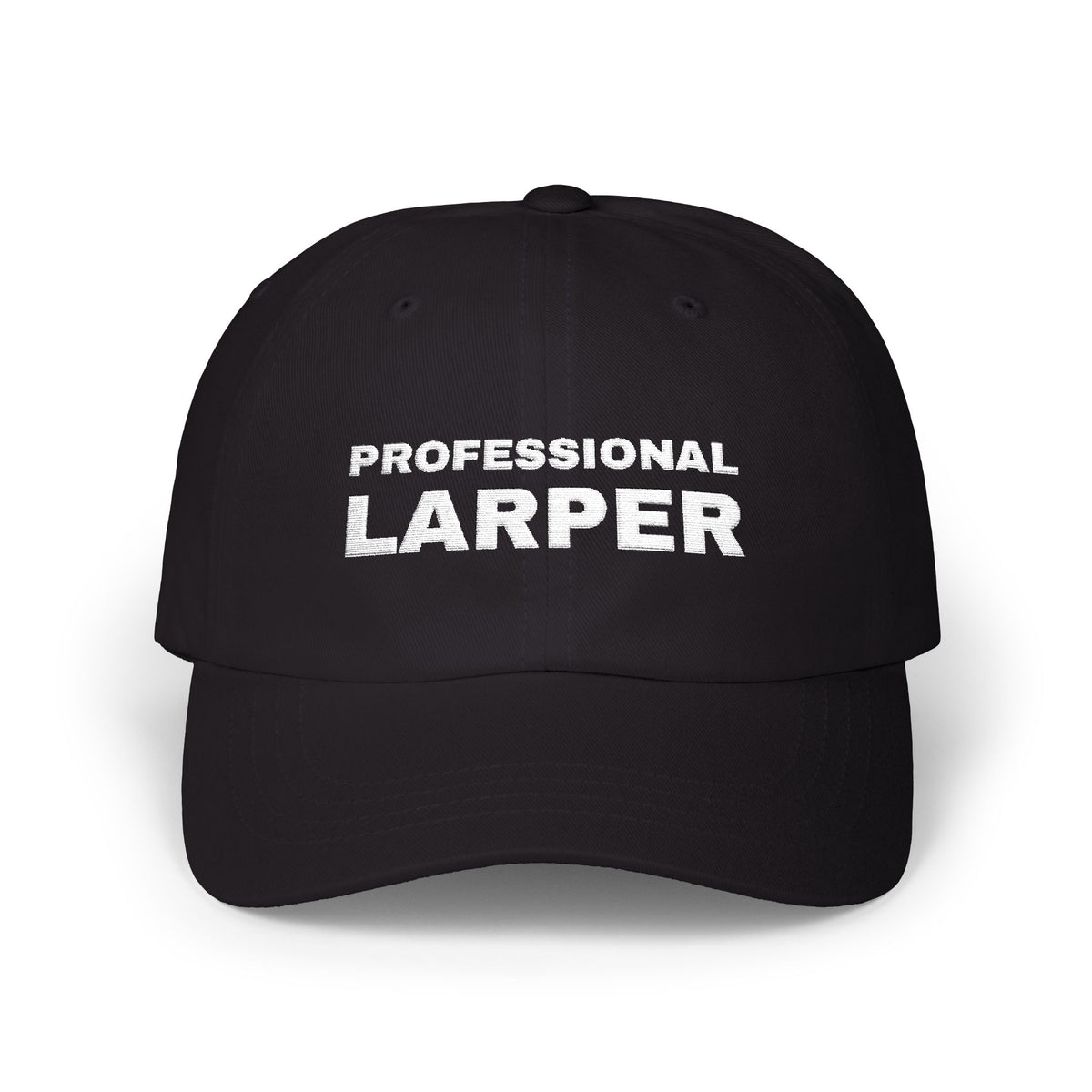 Professional Larper NPC and larp dad hat in Black with "Professional Larper" graphic, product photo 3