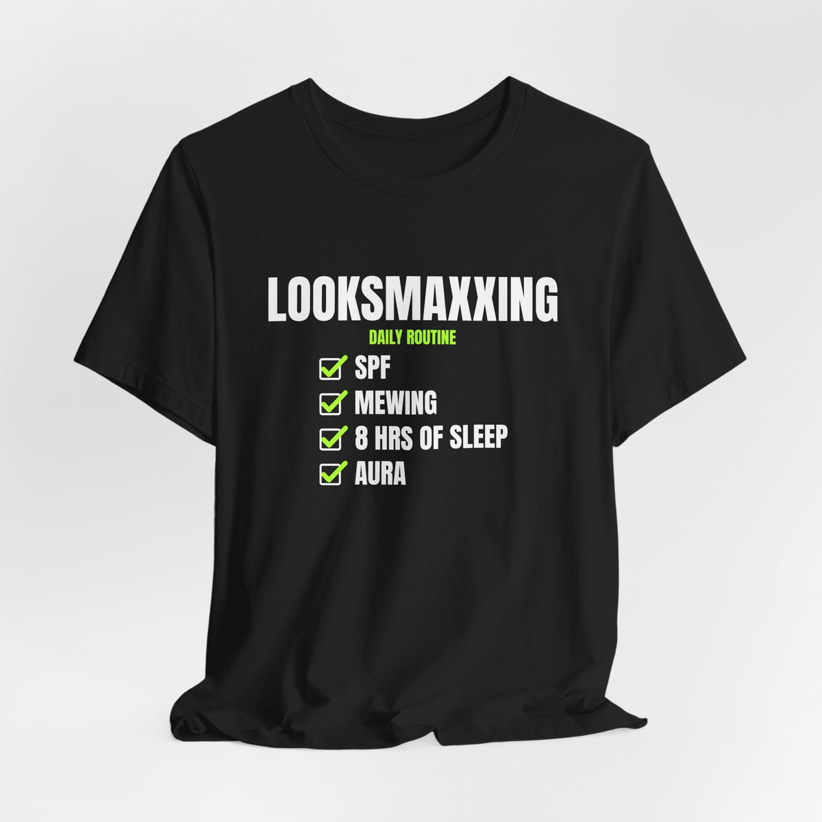 Looksmaxxing Routine looksmaxxing t-shirt with "Looksmaxxing Routine" graphic, product photo 9