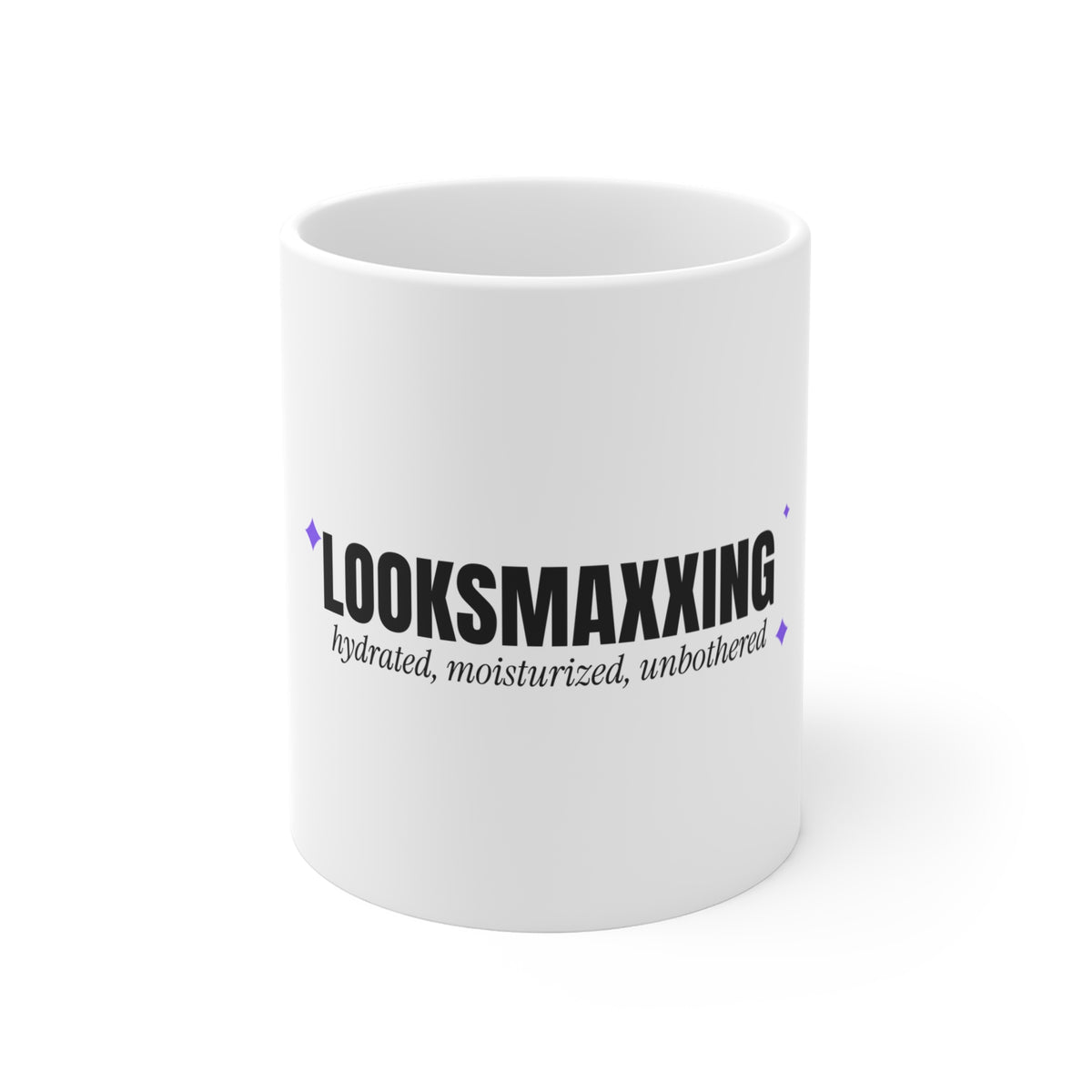 Looksmaxxing Unbothered looksmaxxing mug with "Looksmaxxing Unbothered" graphic, front view