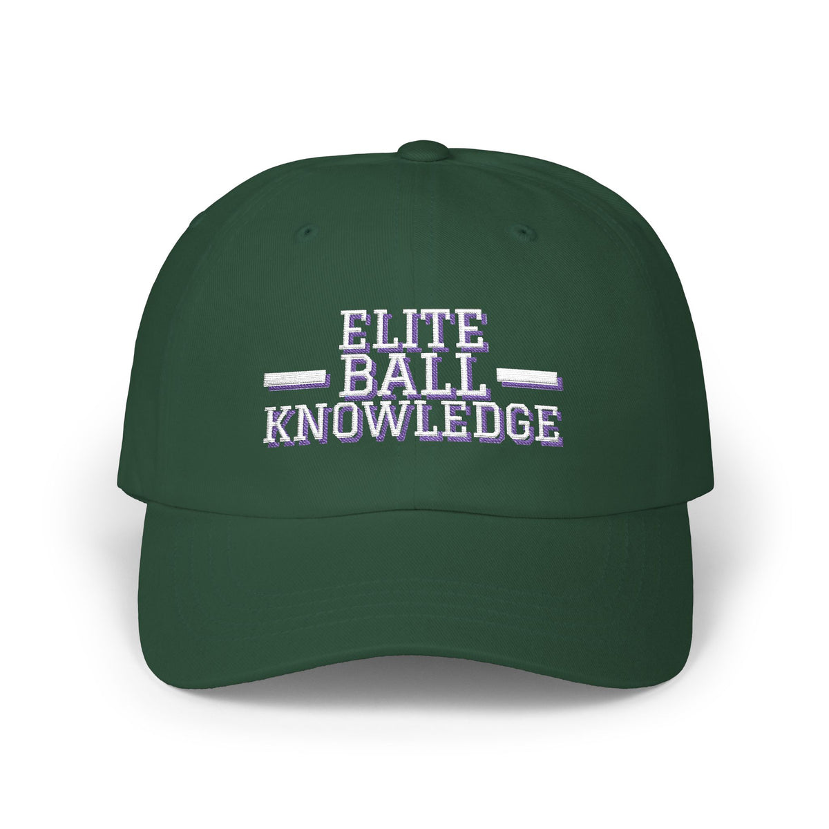 Elite Ball Knowledge ball knowledge meme dad hat in Spruce with "Elite Ball Knowledge" graphic, front view