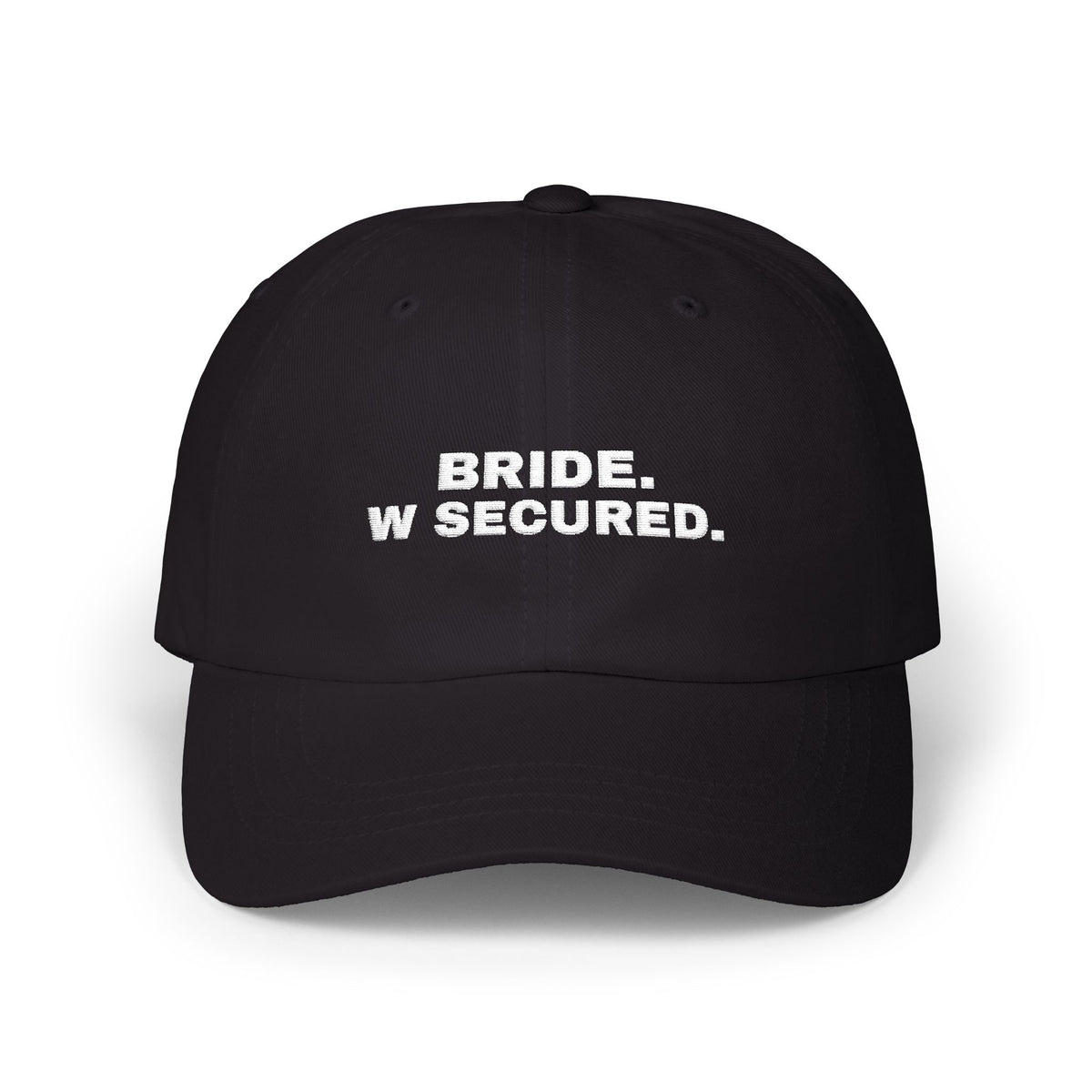 Bride W Secured bachelorette party dad hat in Black with "Bride W Secured" graphic, product photo 2