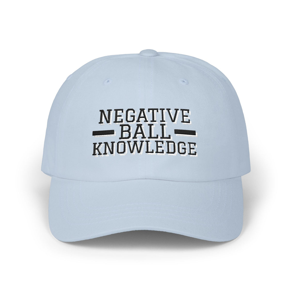 Negative Ball Knowledge ball knowledge meme dad hat in Light Blue with "Negative Ball Knowledge" graphic, product photo 2