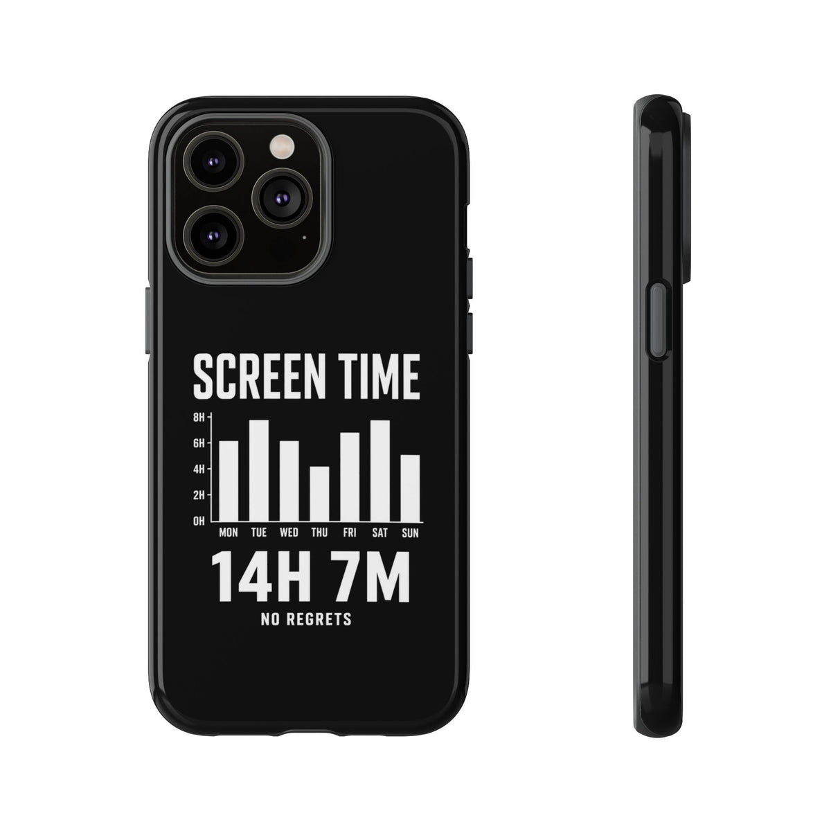 Screen Time No Regrets chronically online phone case with "Screen Time No Regrets" graphic, product photo 7