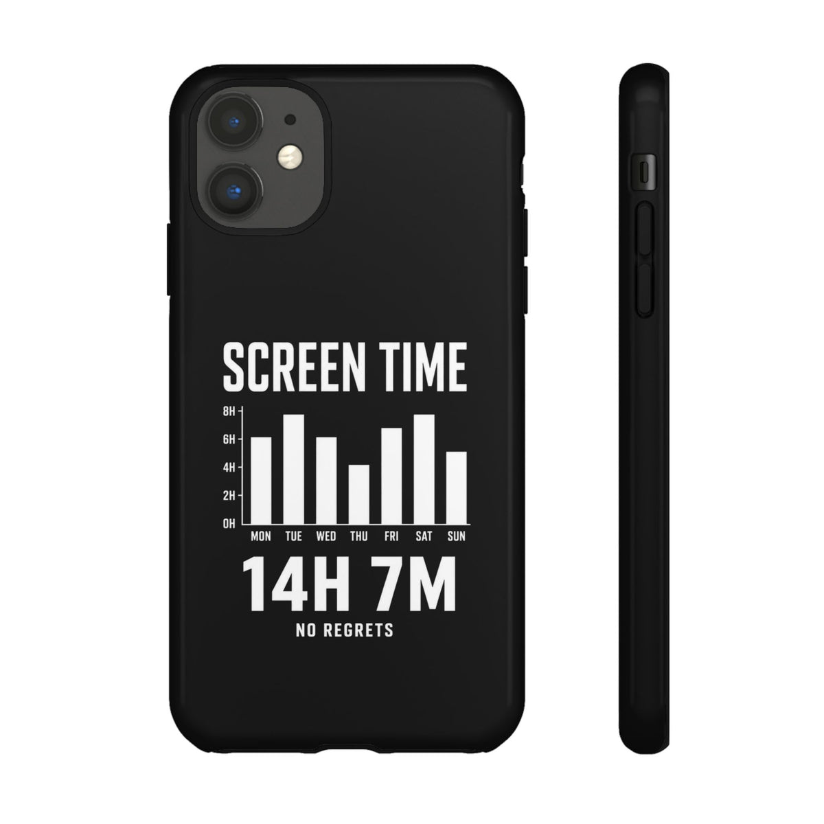 Screen Time No Regrets chronically online phone case with "Screen Time No Regrets" graphic, product photo 5