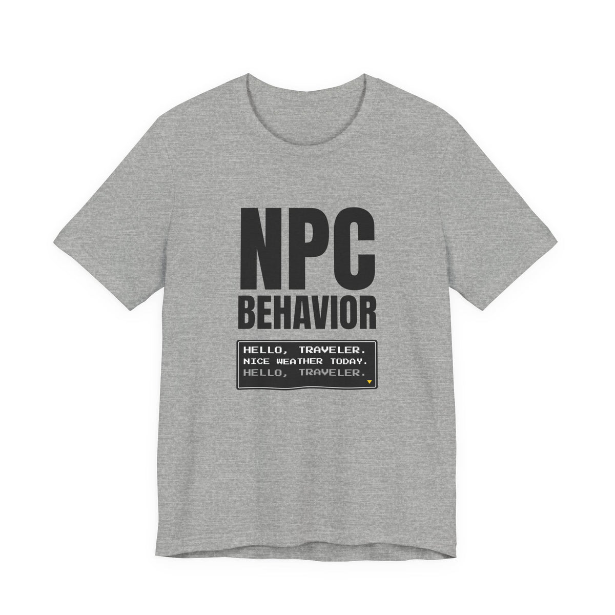 NPC Behavior NPC and larp t-shirt in Athletic Heather with "NPC Behavior" graphic, product photo 2