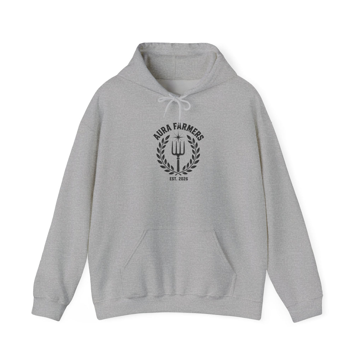 Aura Farmers Est. 2026 aura farming hoodie in Sport Grey with "Aura Farmers Est. 2026" graphic, product photo 2