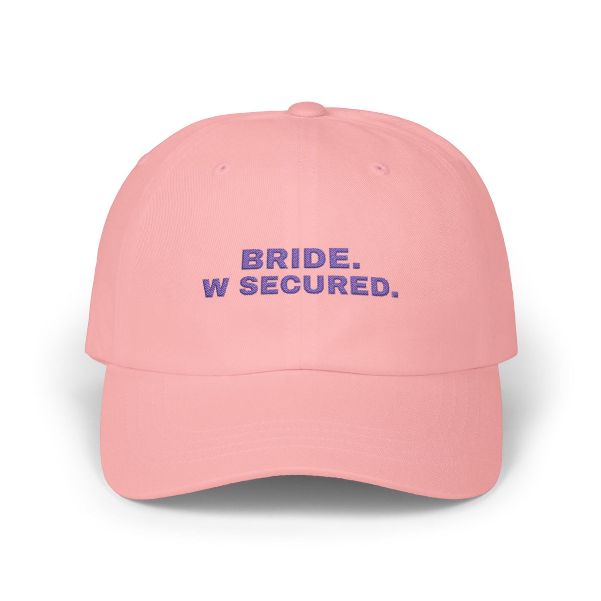 Bride W Secured bachelorette party dad hat in Pink with "Bride W Secured" graphic, product photo 3
