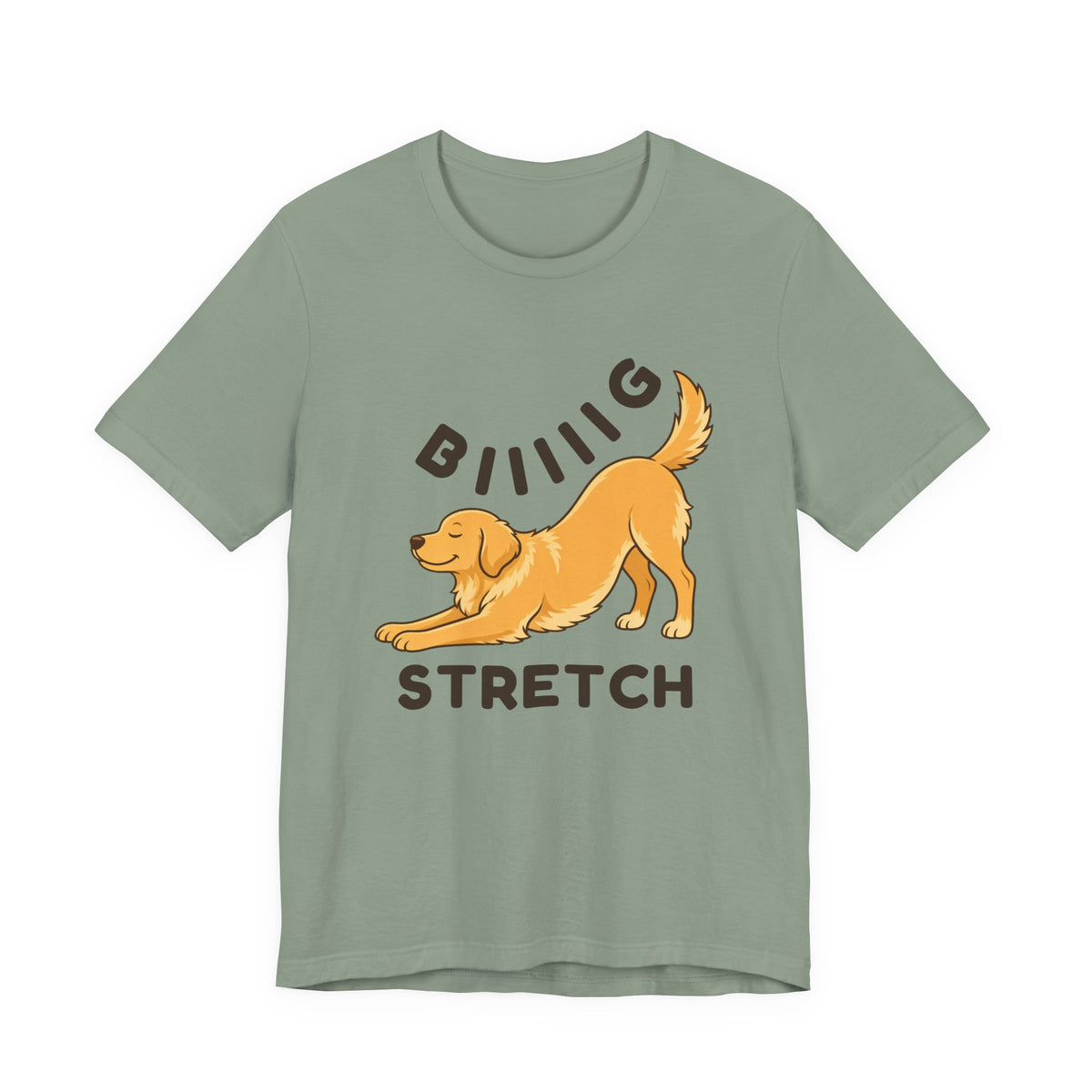 Sage t-shirt with the "Big Stretch Golden Retriever" design, front view
